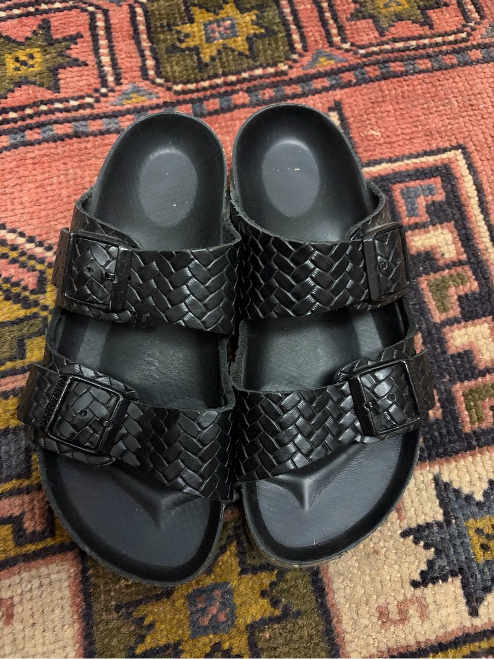 Birkenstock Arizona Leather Woven Embossed Black Sandal. 5/35